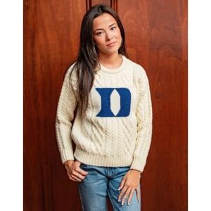 Collegiate Knitwear Designs Limited Edition "D" Duke Cream Blue Sweater Medium